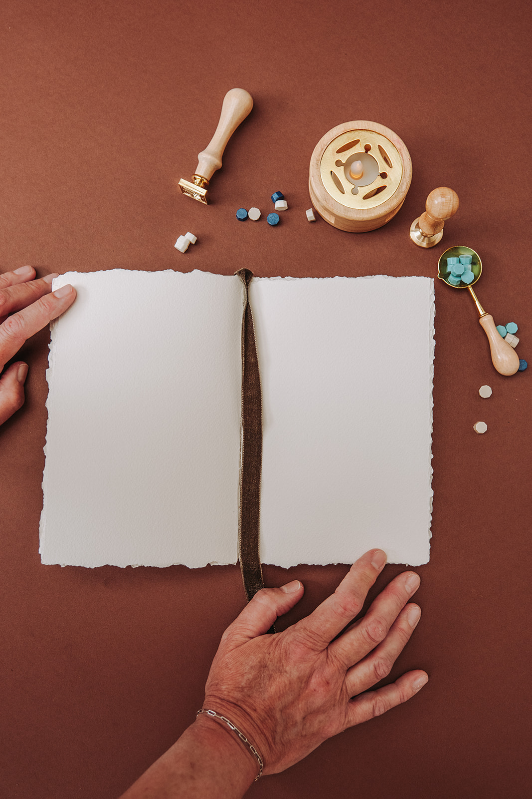 Open artist book — blank deckle-edge art paper, ready to paint